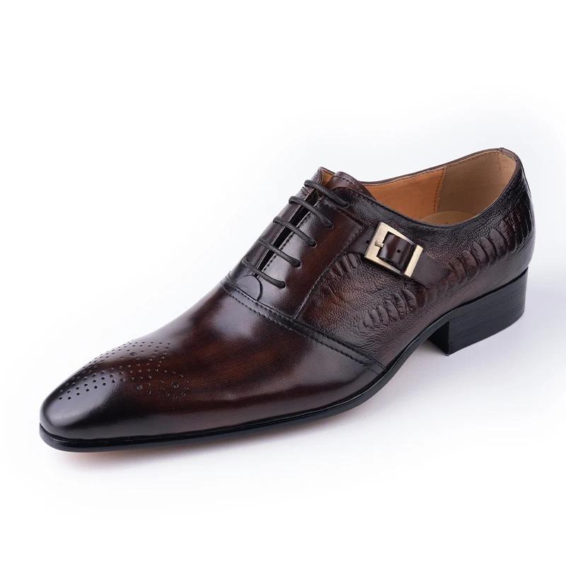 

Fashion Male Genuine Leather Social Shoe Oxford Elegant Man Dress Shoes Hand Lace-up Pointed Party Wedding Shoes Black Coffee Shoes 50
