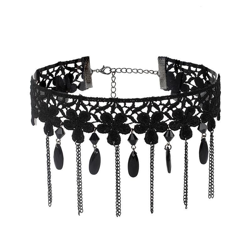 Lady Chokers Leaf Tassel Women Neck Jewelry Accessory Girl Lace Gothic Vintage Sexy Fashion Velvet Rose Beads Flower Necklace