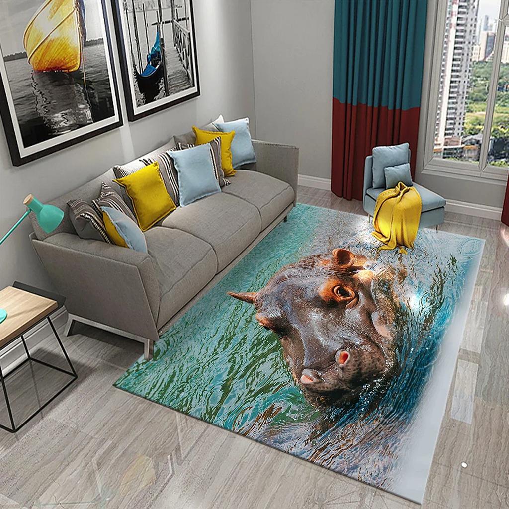 3D Nilpferd Teppich Liebliches Tier Fußmatte für die Haustür Willkommensmatten Rutschfest Küchen Badezimmer Schlafzimmer Teppich Boden Heimdekor Moderne Teppiche