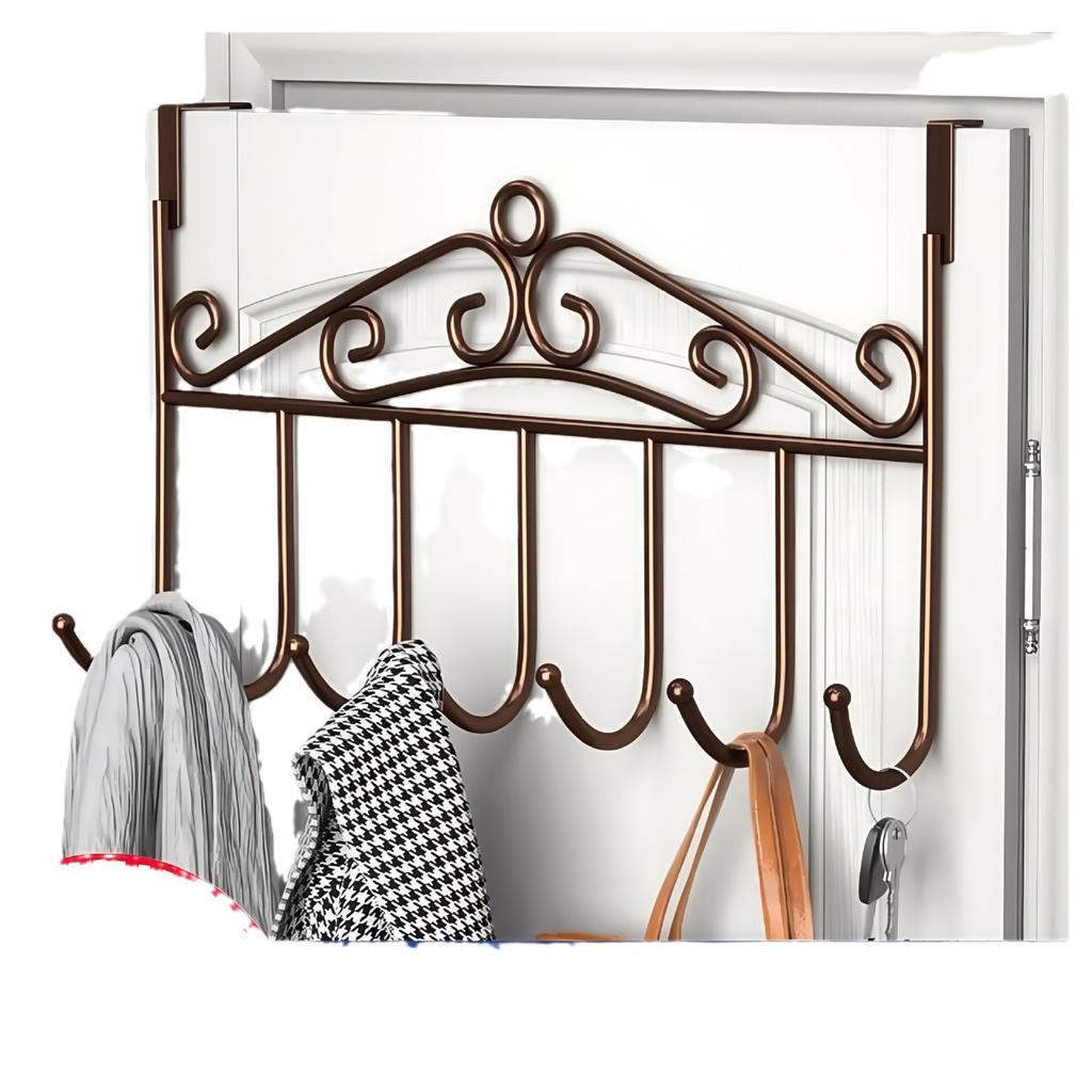 Over The Door Hook Rack No Drilling Wall Mounted Storage Organizer Heavy Duty Metal Door Hanger for Clothes Bags Towels and Accessories