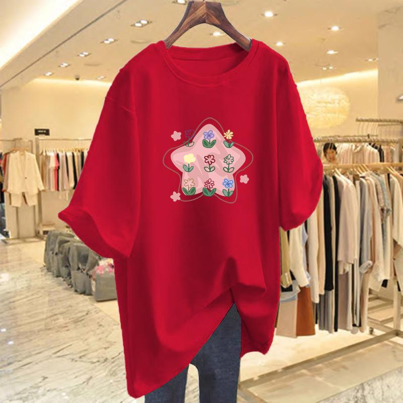 Cotton Sweet Cute Star Flower Short Sleeve T-Shirt Women's Summer Loose New Design Niche Half-Sleeve Top