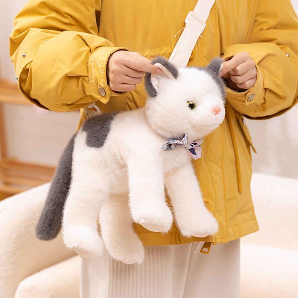 Fluffy Realistic Plush Cat Toys Soft Cat Plush Shoulder Bag Soft Cat Stuffed Toy  Children Girl