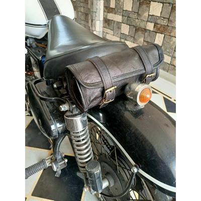 Motorcycle Goat Leather Black Front Fork Luggage Saddle Bag Storage Tool Pouch
