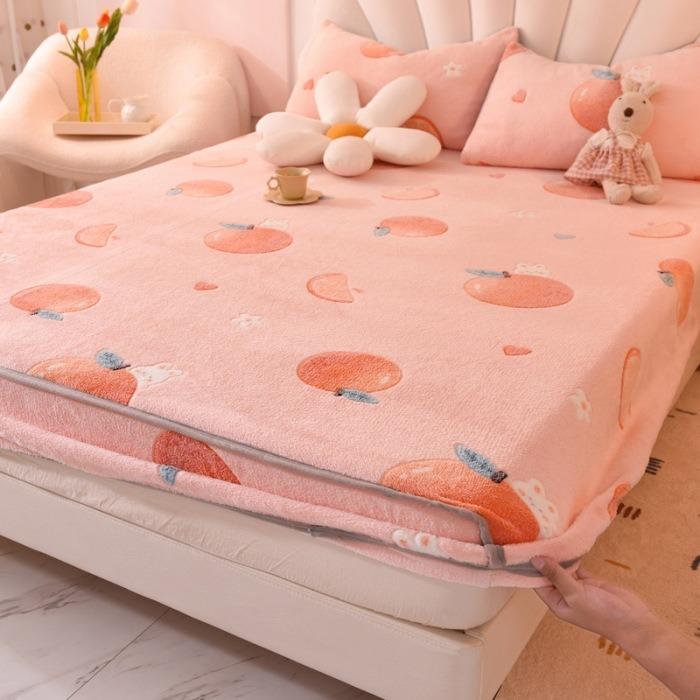 1 Pc Warm Coral Velvet Fitted Sheet Elastic Mattress Cover Fluffy Coral Fleece Bed Sheet Winter Warm and Cosy Plush Fitted Sheet