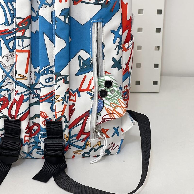 Graffiti Print Backpack Junior High School Student Lightweight Schoolbag Men and Women Large Capacity Backpack