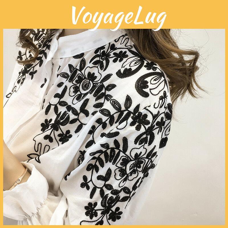 Premium Quality Female Women Long Sleeve Embroidery Blouse Shirt With Timeless Korean Flower Design