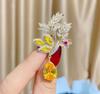Fashion Green Yellow Leaves Flower Bouquet Wheat Ear Brooch for Women Creative Rhinestone Pin Suit Clothing Jewelry Accessories