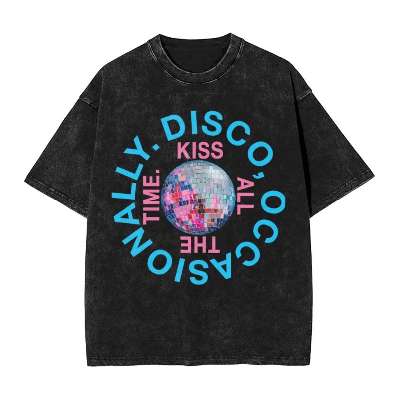 Y2k Streetwear Harrys Styles Kiss All The Time Disco Occasionally T Shirt Washed Cotton T-Shirts Aperture for Women Tees