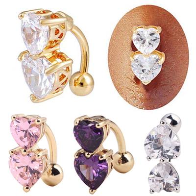 Reverse Crystal Bar Bauchnabelpiercing-Knopf-Nabel-Körperpiercing mit zwei Herzen