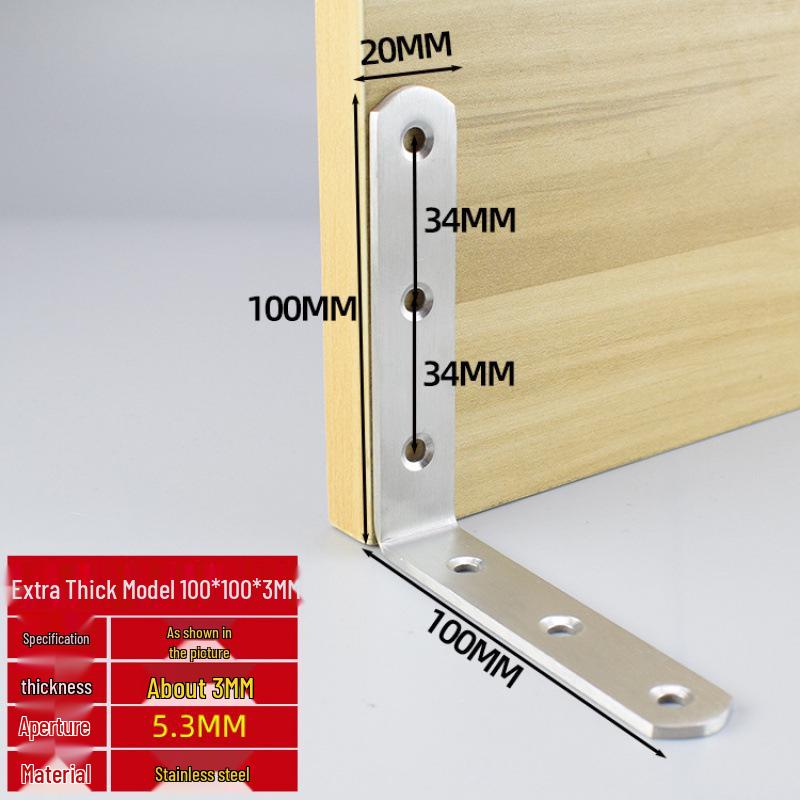Thick Stainless Steel 90° Angle Bracket for Furniture Fastening