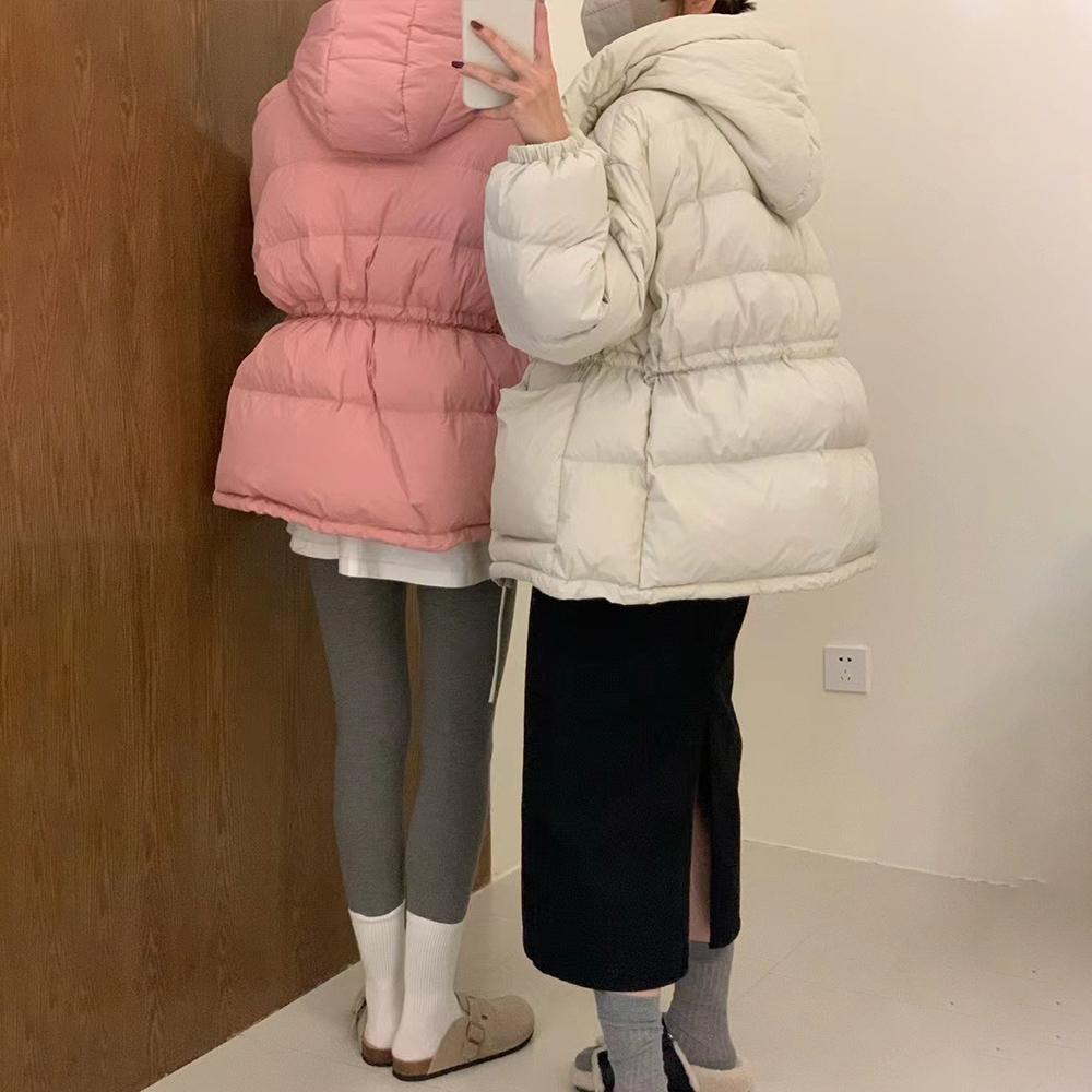 Cream Colored Hooded Bread Women'S Winter Coat White Duck Down Jacket Women'S Short Style