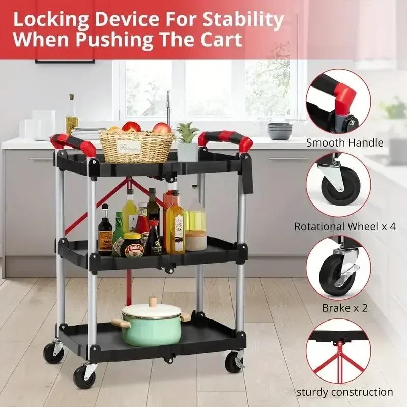 Universal Folding Rolling Utility Cart Movable Storage Shelf Organizer for Kitchen and Bathroom Slim Gap Serving Cart