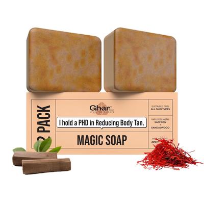 Ghar Sandelholz & Safran Magische Seifen für das Bad (100 Gramm Packung mit 2 Stück)