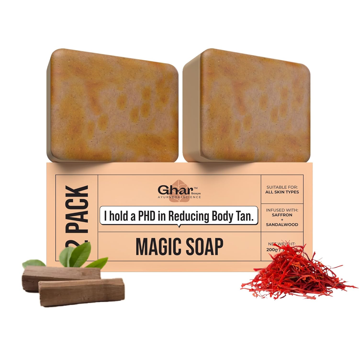 

Ghar Sandalwood & Saffron Magic Soaps For Bath (100 Gms Pack Of 2) 100gm each