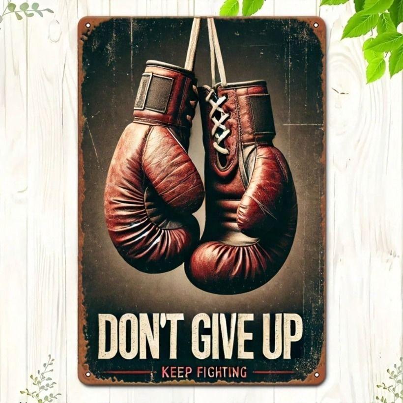 Metal Poster Red Boxing Gloves Vintage Motivational Wall Art Gym Decor