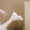 Korean Version of Versatile Thick-bottomed Wedge Slippers Summer New Square Head Open-toed Thin Strap Thick Heel Outer Wear One-word Slippers Women