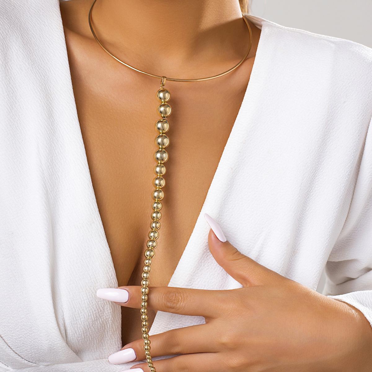 

Fashion Punk Metal Choker Handmade Collar, Exaggerated Big Bead Pendant Neck Chain Female