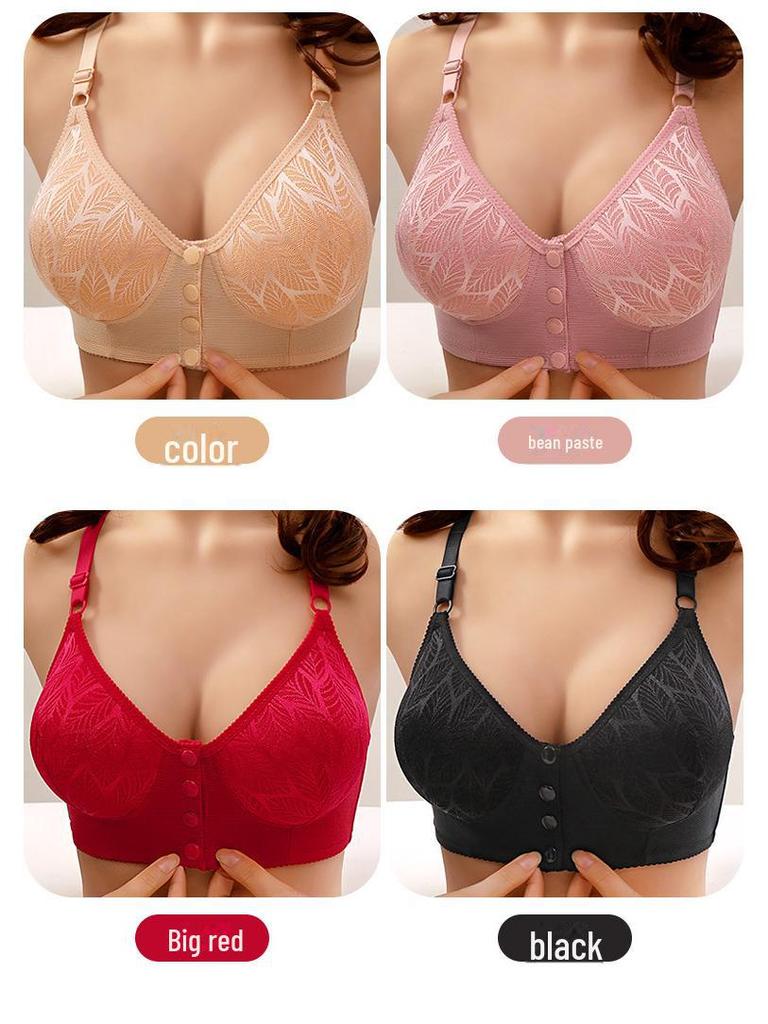 Cross-Border Large Front Buckle Wireless Bra with Side Support and Jacquard Design