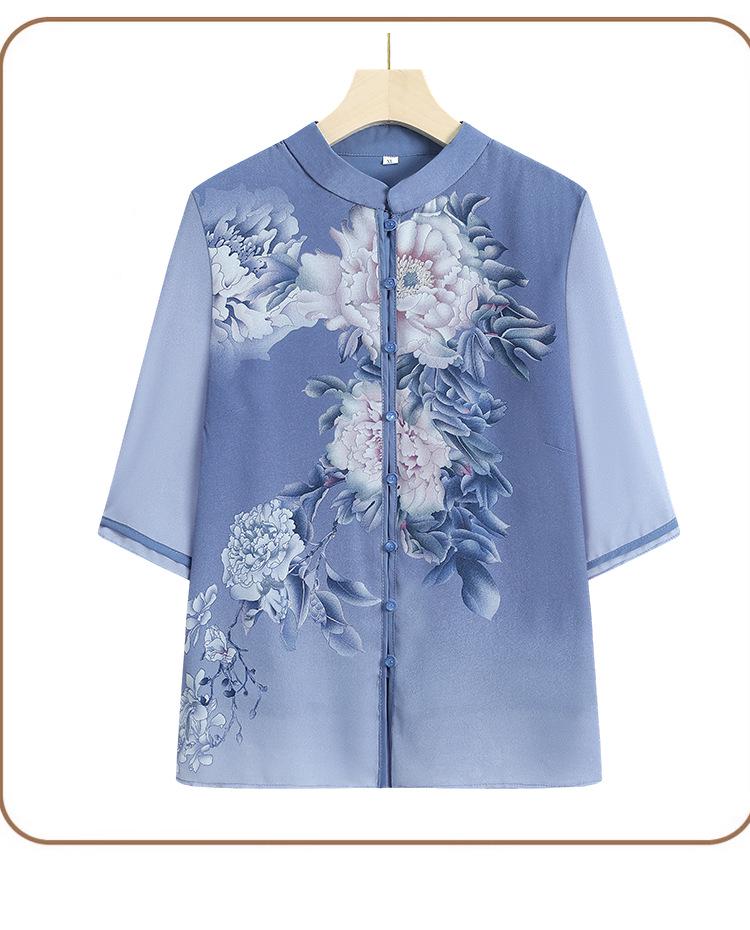 Summer Style Chiffon Cardigan for Elderly Mothers - Mid-Sleeve Chinese Design