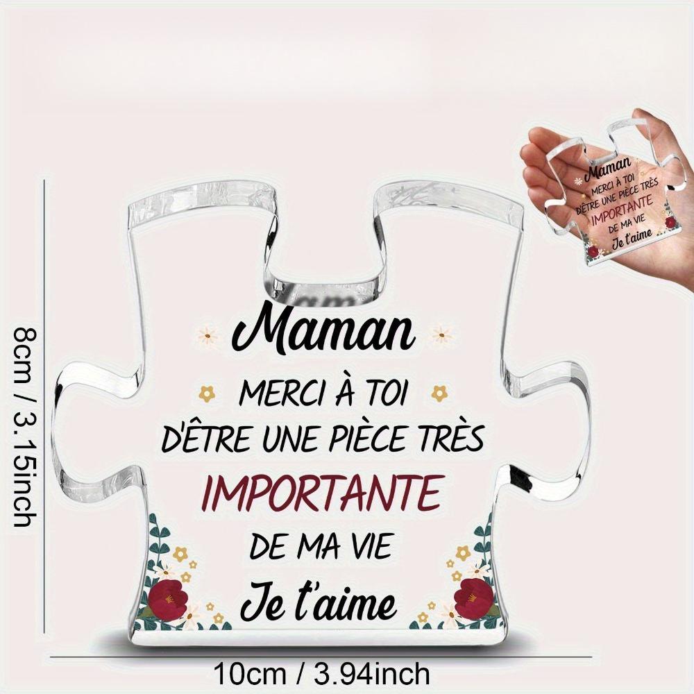 Mother's Day Decoration - Elegant Acrylic Mother's Plaque with French Words (Mom, Thank You for Being So Important in My Life - I Love You), Heart Cu