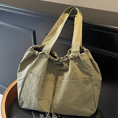 2025 New Large-capacity Waterproof Nylon Cloth Drawstring Pleated Shoulder Bag Travel Leisure Messenger Tote Bag