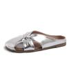 Flat Bottom Silver Bag Head Half Slippers Women's 2025 New Summer Soft Leather Soft Sole Temperament One Foot Cool Slippers Women's Shoes
