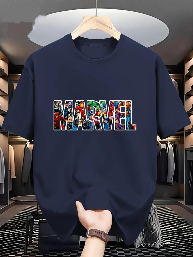 Marvel Men's T-shirt, Casual Short-sleeved Printed Men's Clothing, Fashionable, Sporty and Trendy Streetwear T-shirt for Men