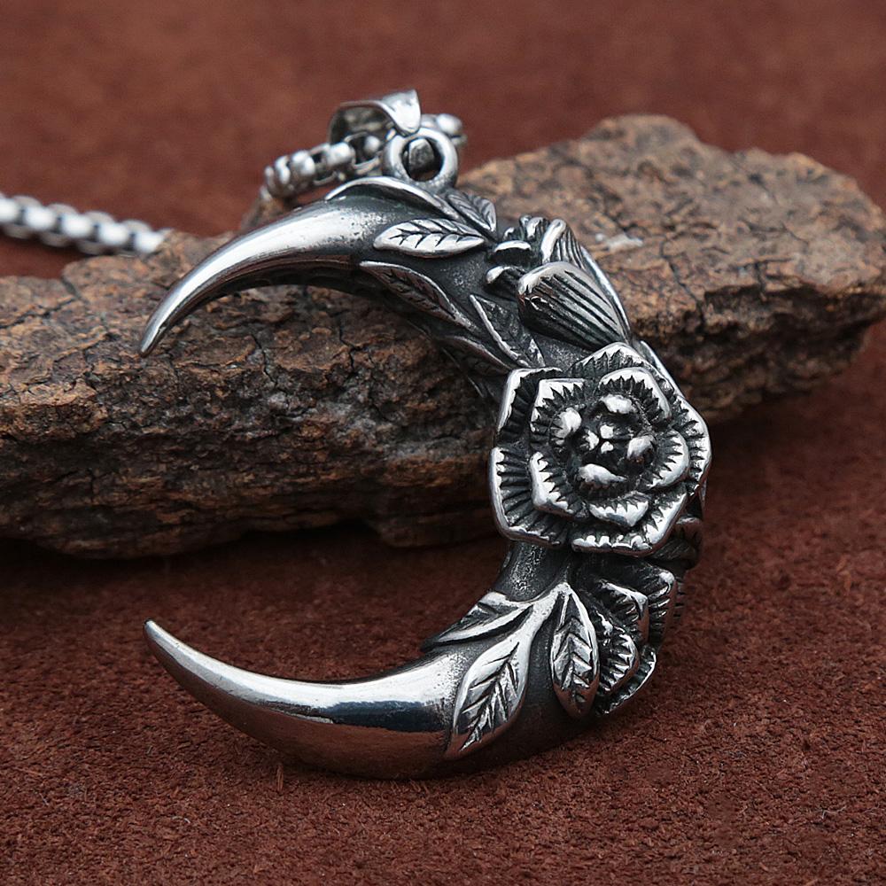 Fashion Creativity Rose Pendant for Men Women Retro Stainless Steel Moon Couple Necklace Personality Jewelry Gifts