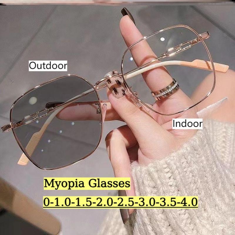 Photochromic Myopia Glasses Women Men Large Frame Eyewear Optical Lenses for Women EyeGlasses 0 To -4.0 Anti Blue Light Gafas
