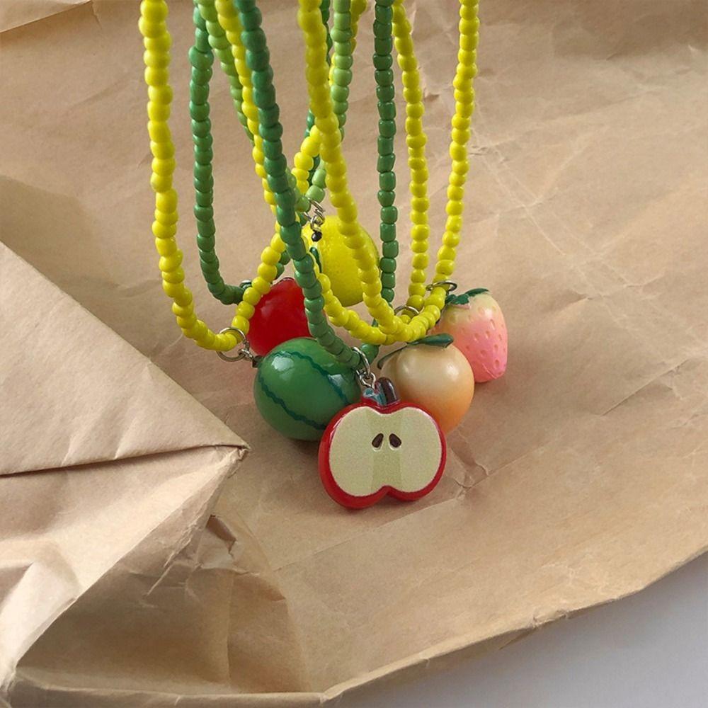 Lemon Dopamine Bead Necklace Watermelon Y2K Clavicle Chain Cute Fresh Fruit Necklace  Women