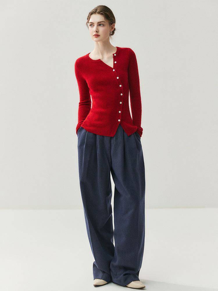 2025 Autumn/Winter Women's V-Neck Slim Fit Cashmere Cardigan - Two-Way Wear, Versatile Knit Jacket