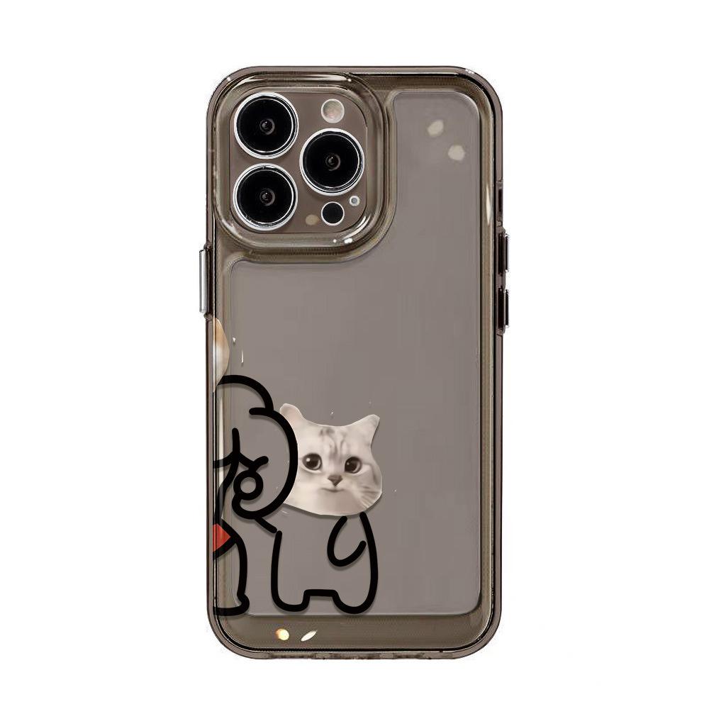 Simple and Funny Line Cat Is Suitable for iPhone17promax Mobile Phone Case Apple 16 Transparent 14/13 Fine Hole 15.