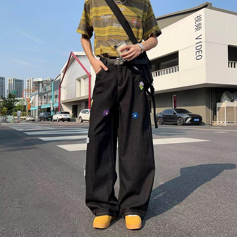 Джинсы JYL для пар Камуфляж Многокарманные Потертые Прямые Расклешенные Универсальные Деним XXXL амарантовый