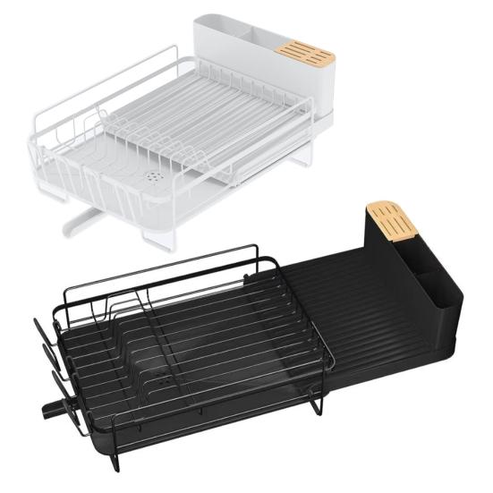 Extendable Dish Drying Rack Dish Organizer with Drainage Multifunctional Dish Rack with Cutlery And Cup Holders for Kitchen Countertop