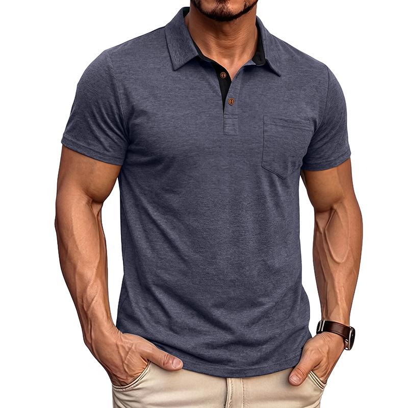 

Men s Casual Short-Sleeve Button-Down Shirt L тёмно-синий