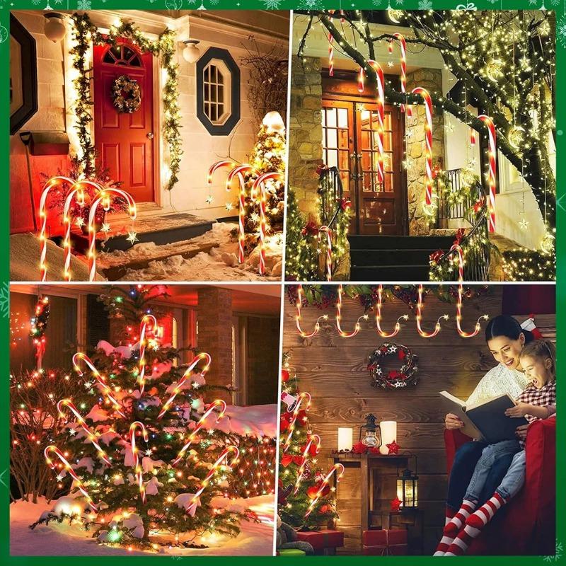 Christmas Candy Cane Lights 8 Modes Timer Remote Waterproof Battery Operated Pathway Marker Garden Landscape Decor Lawn Lights