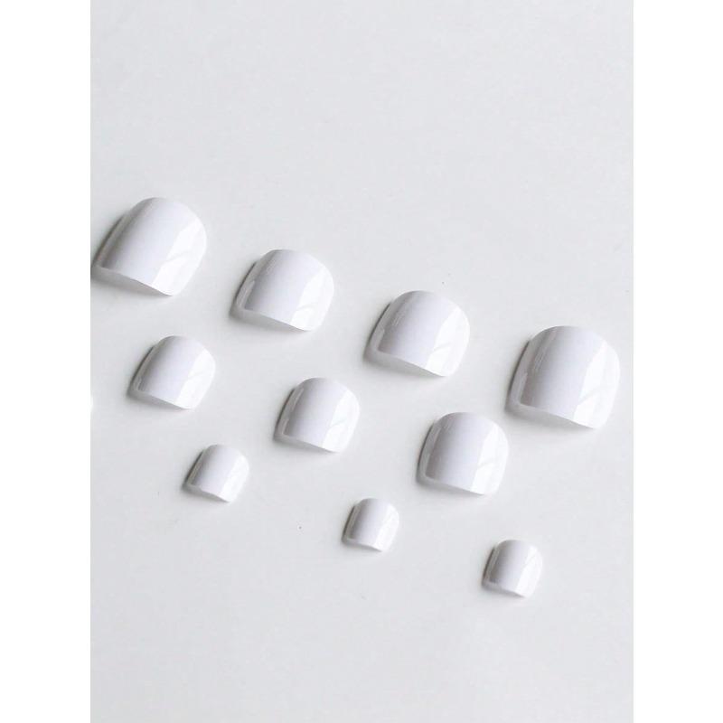 100 Pezzi Unghie Finte Lucide per Dita dei Piedi 12 Misure/Scatola Unghie Press-On Bianche Copertura Completa Quadrate Corte Unghie Finte per Pedicure Artificiale per Donne Ragazze
