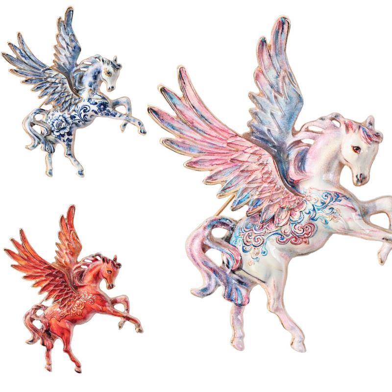 Beautiful Flying Horse Brooches For Women Men Enamel With Big Wings Elf Animal Party Office Brooch Pins Gifts