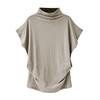 Plus Size Women Plain T-Shirt Short Batwing Sleeve Side Pleats Turtleneck Top