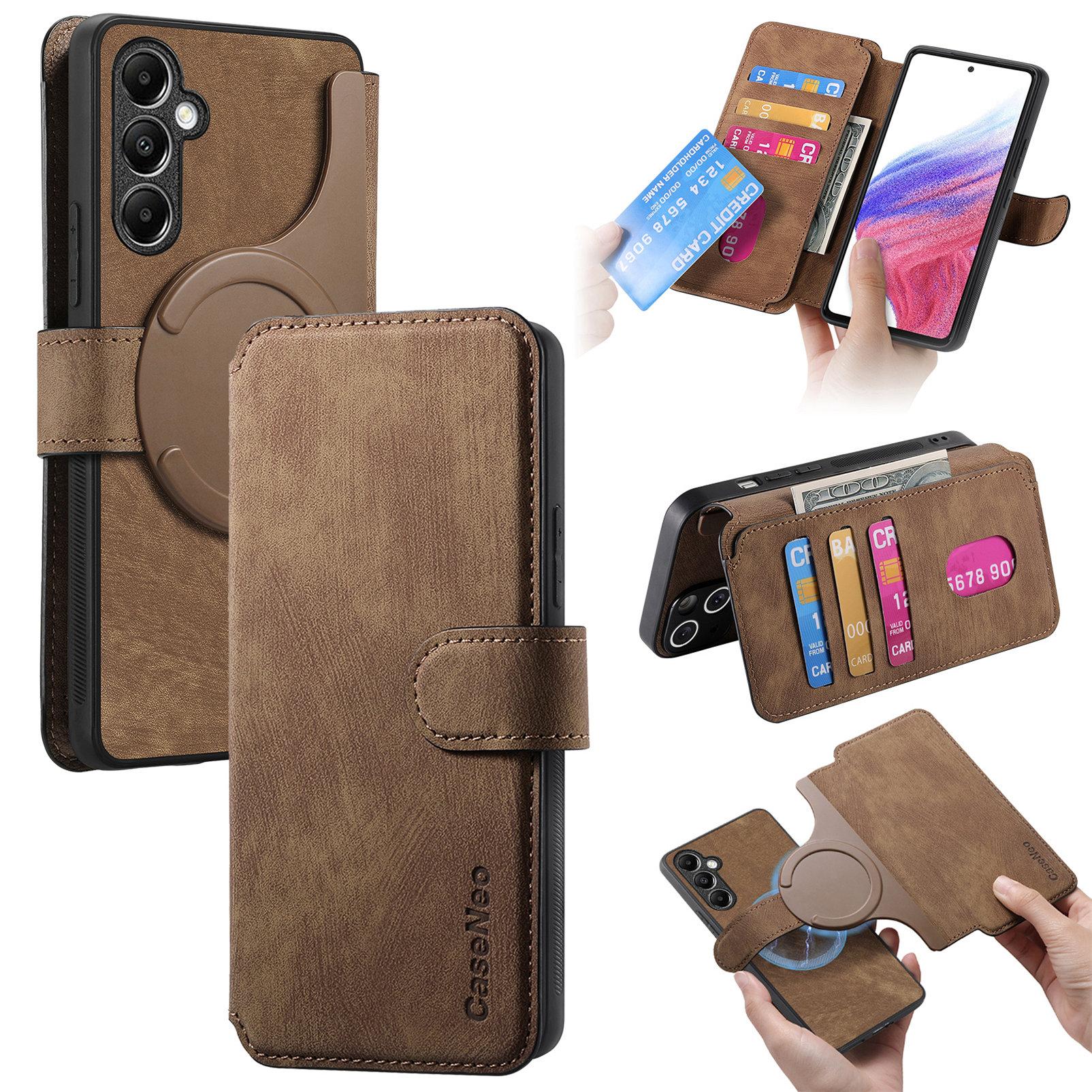 

For Samsung Galaxy A14 5G Magnetic Case CASENEO Detachable Leather Phone Wallet Cover Brown