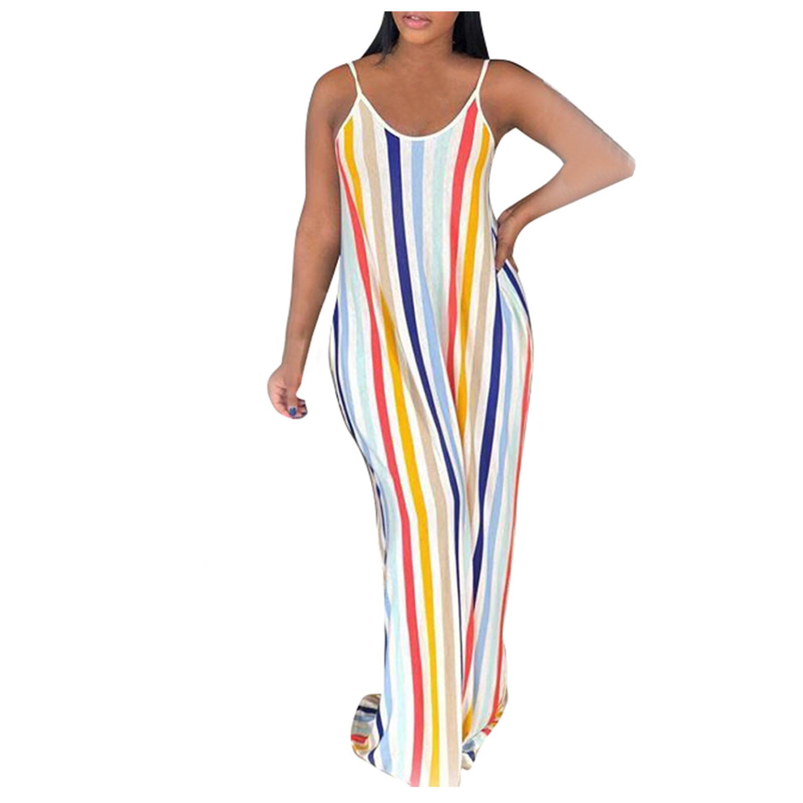 

(SU)Женское сексуальное свободное повседневное длинное платье без рукавов с принтом на подтяжках