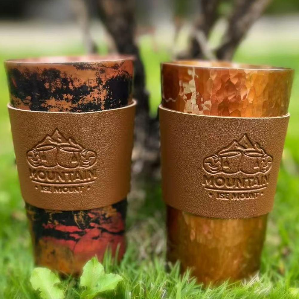 Tazza da Caffè in Rame Puro, Artigianale con Texture Retrò 350ml Moscow Mule con Tazza Tumbler in Pelle, Tazza da Tè Acqua Vintage Stoviglie