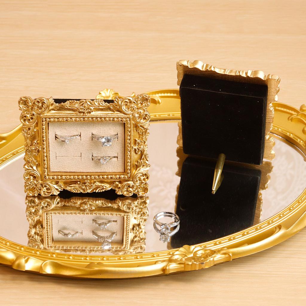 Vintage Gold Ring Display Stand,Suede Earring Tray Baroque Design,Wedding & Birthday Gifts, Velvet Organizer for Engagement Prop