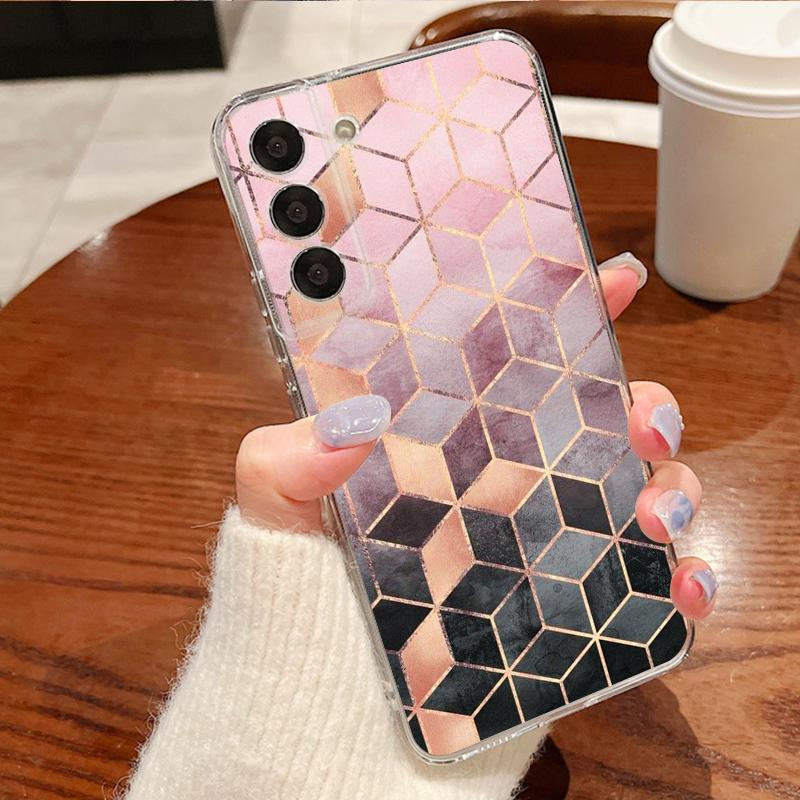 Geometry Marble Case For Samsung S26 Ultra S25 FE S24 S23 S22 Plus S21 A15 A25 A35 A55 A16 A26 A36 A56 A17 A37 A57 5G Clear TPU Soft Cover