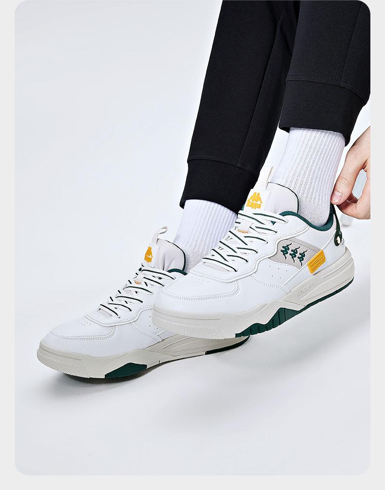 Kappa Board Shoes KOMPO Series Men's and Women's String Label Casual Shoes Leather Sports White Shoes