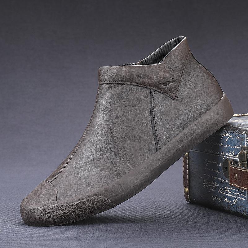 New spring mid-top leather boots with British style high-top men's shoes autumn men's casual leather shoes trendy shoes