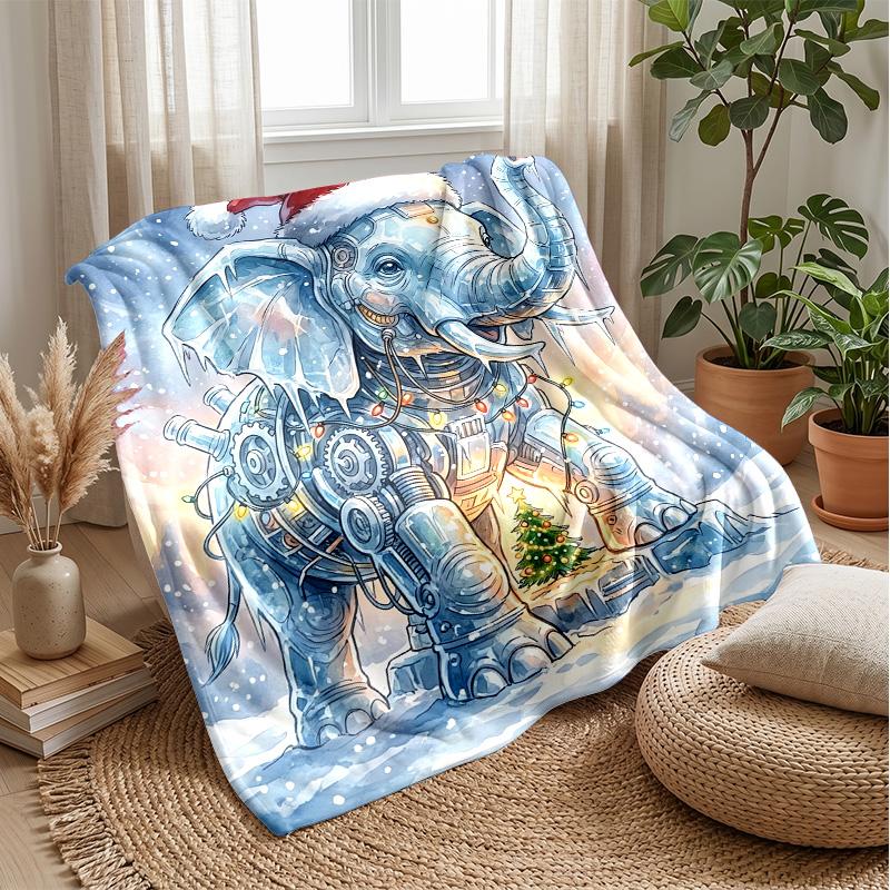 Flowered Elephant with Butterflies Theme Blanket Lightweight Warm Flannel Blanket Decorative Throw Blanket for Home Decoration