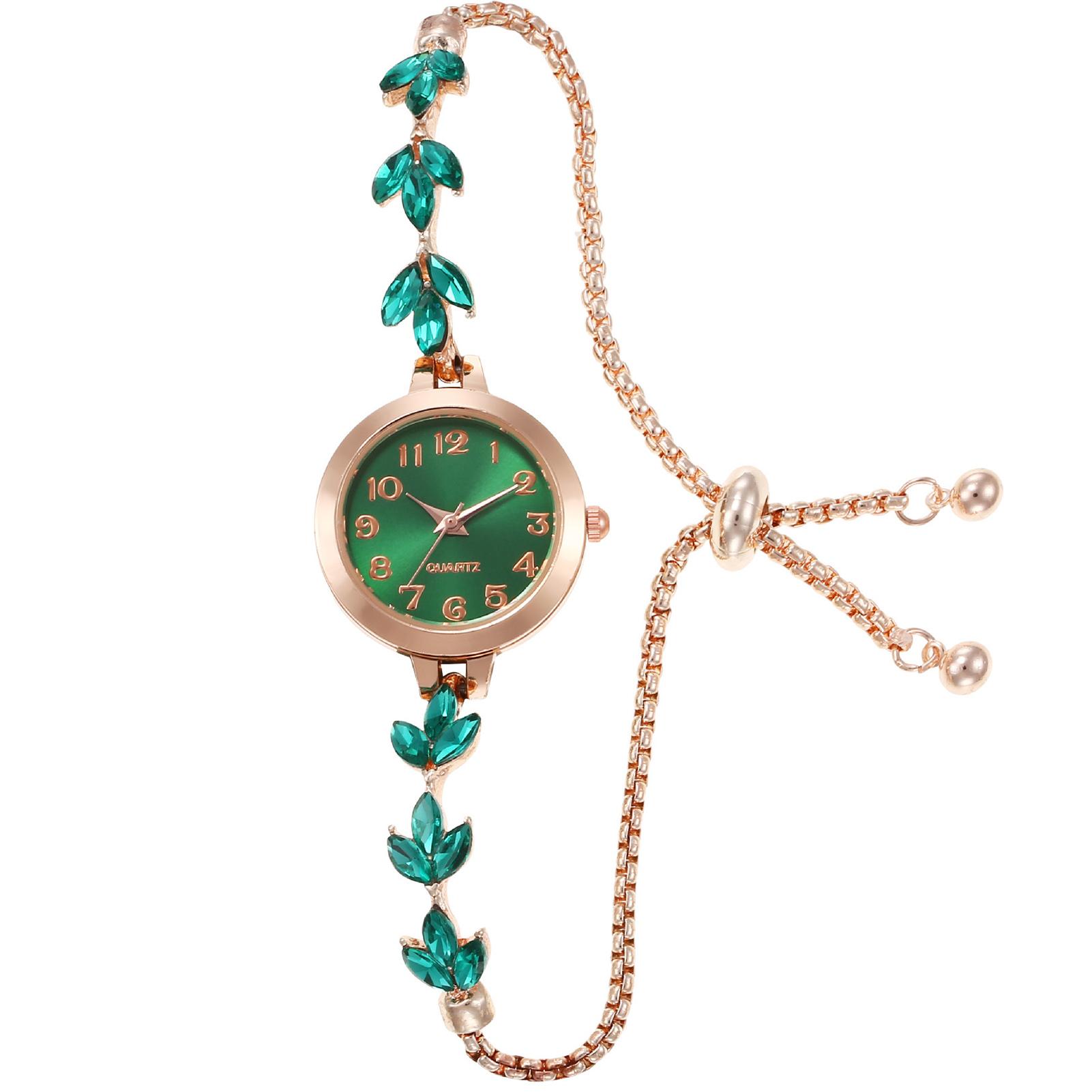 

Floral Pattern Diamond Oval Womens Watch Quartz Movement Rhinestone Decor Pointer Display Stainless Steel Band Jewelry Clasp