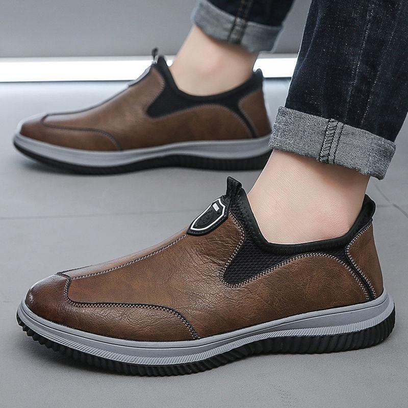 Herrenschuhe Freizeitschuhe Lederschuhe modische vielseitige Herren-Einzelschuhe atmungsaktive lässige vielseitige Einschlupfschuhe weiche Sohle Doudou-Schuhe