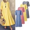 Summer Women Dress O Neck Check Print A-line Big Hem Short Sleeves Pleated Loose Pullover Commute Dating Maxi Dress Daily Long Dress